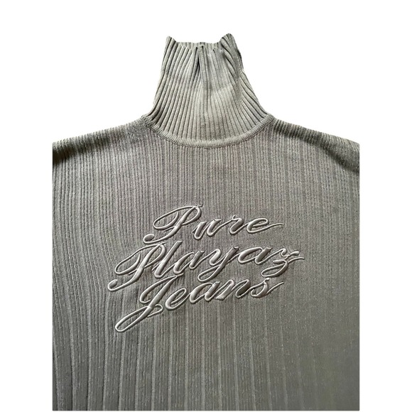 Pure Playaz Other - VTG Pure Playaz Mens Gray Y2K Hip Hop‎ Spellout Cable Knit Turtleneck Sweater L